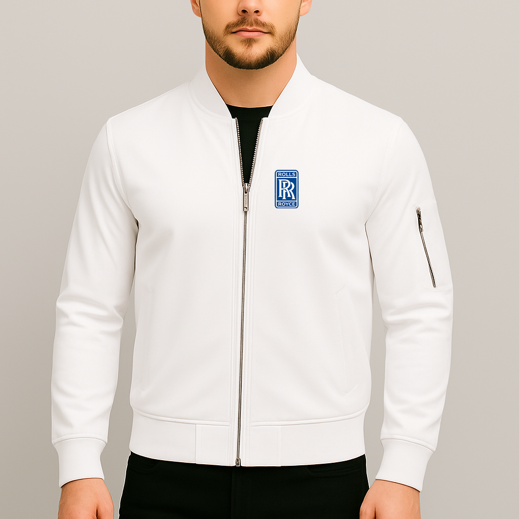 Men’s Rolls Royce Car Lightweight Zip-Up Bomber Jacket with Ribbed Collar and Cuffs - Versatile Casual Outerwear